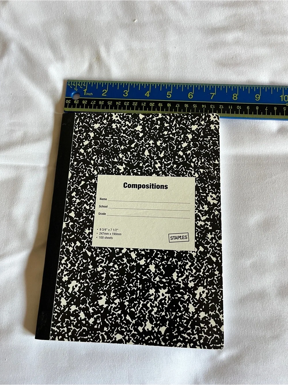 Staples Black Marble Composition Notebook Wide Ruled 100 Sheets 9.75x7.5 In
